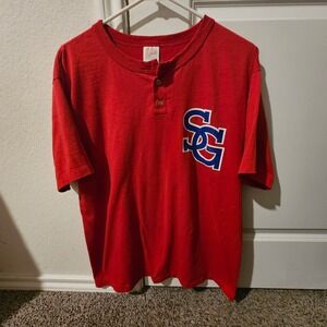 Vintage Paramount Sportswear Red Henley Jersey Shirt SG 15 Mens Large USA Made